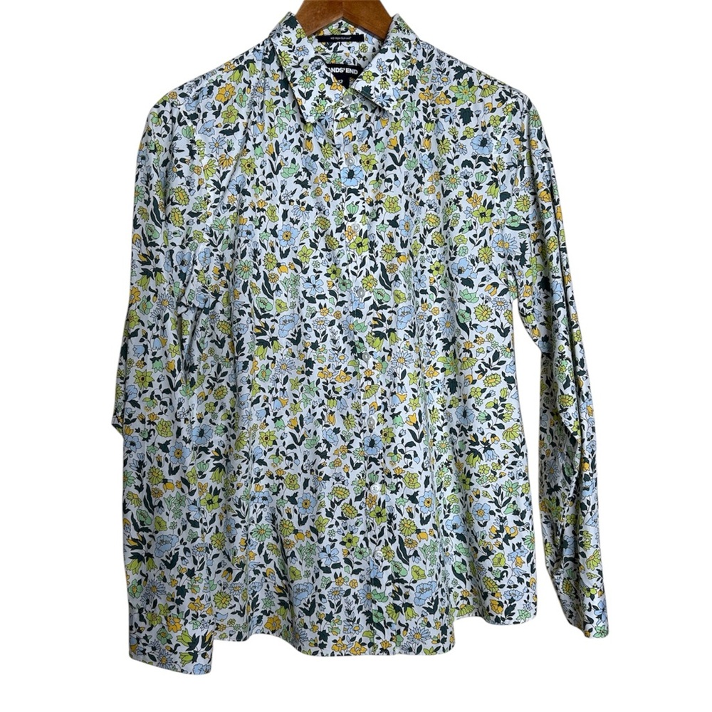 🩷 Land’s End Women 12 Floral Long Sleeve Button Down Shirt No Iron Cotton